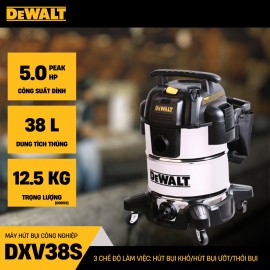 MÁY HÚT BỤI CÔNG NGHIỆP 3 CHỨC NĂNG 38L DEWALT DXV38S (5.0 peak HP)